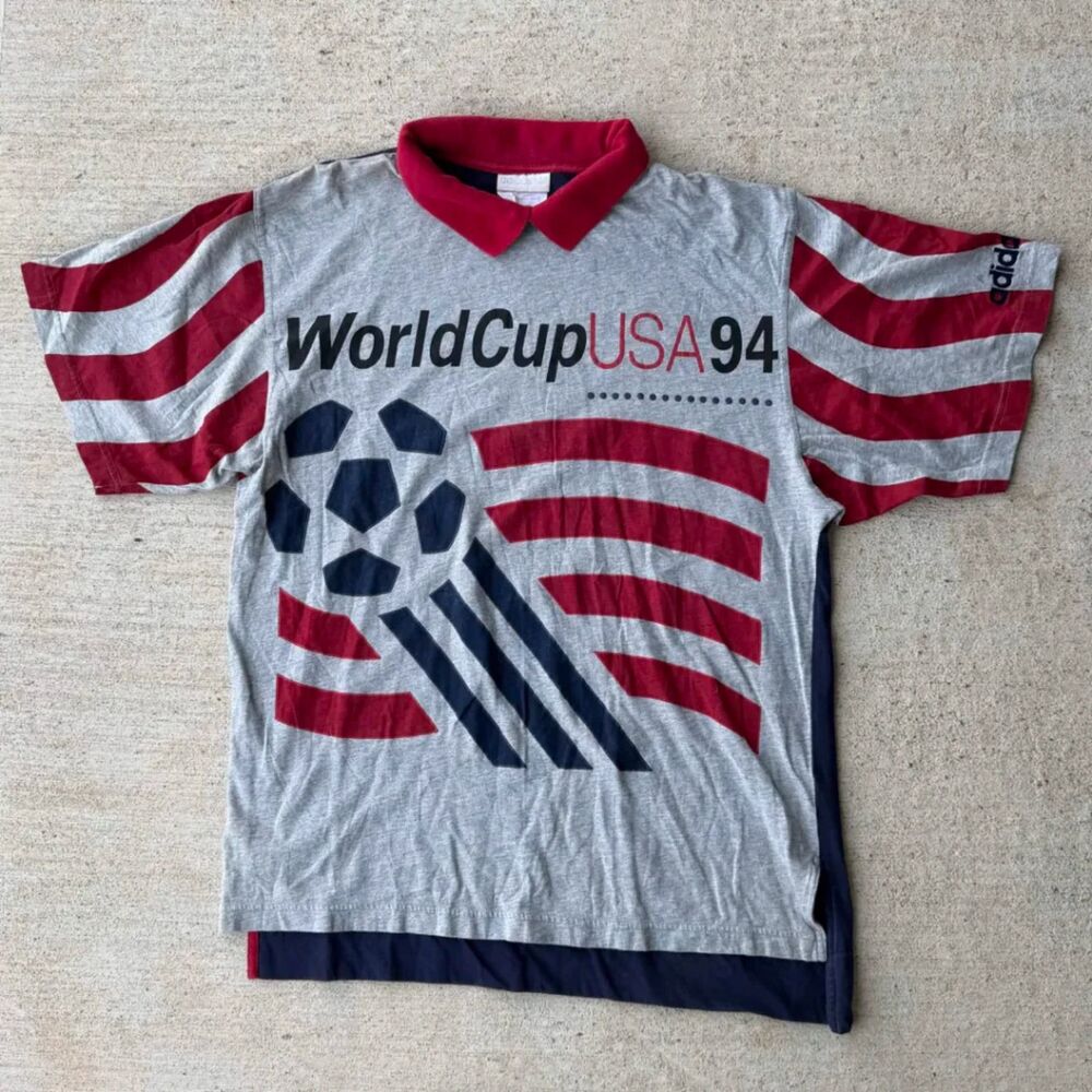 Vintage 1994 Adidas World Cup USA 94 Graphic Polo Shirt Mens Large USA Flag